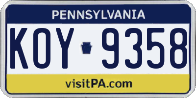 PA license plate KOY9358