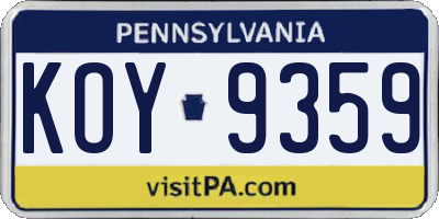 PA license plate KOY9359