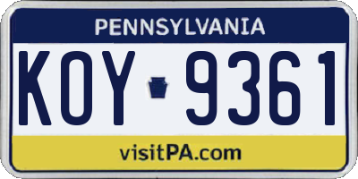 PA license plate KOY9361