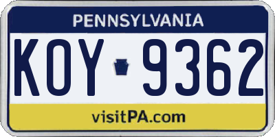 PA license plate KOY9362