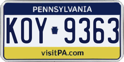 PA license plate KOY9363