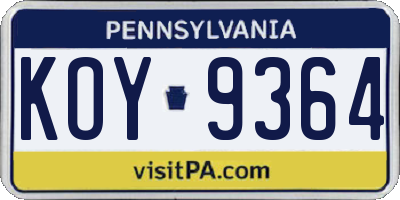 PA license plate KOY9364