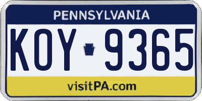 PA license plate KOY9365