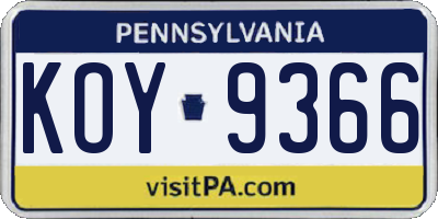 PA license plate KOY9366