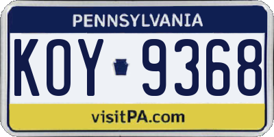 PA license plate KOY9368