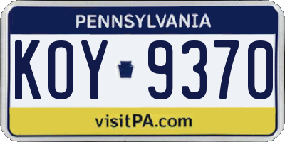 PA license plate KOY9370