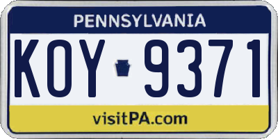 PA license plate KOY9371
