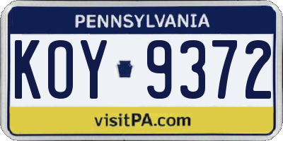 PA license plate KOY9372