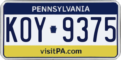PA license plate KOY9375