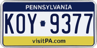 PA license plate KOY9377