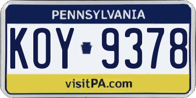 PA license plate KOY9378