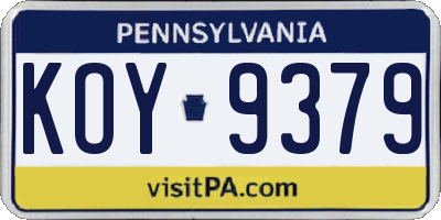 PA license plate KOY9379