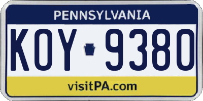 PA license plate KOY9380