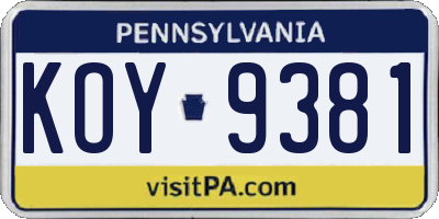 PA license plate KOY9381