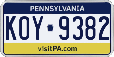PA license plate KOY9382