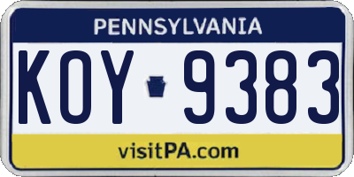 PA license plate KOY9383