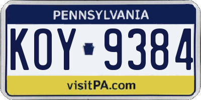 PA license plate KOY9384