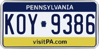 PA license plate KOY9386