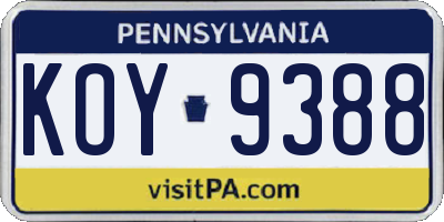 PA license plate KOY9388