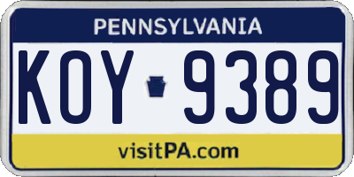 PA license plate KOY9389