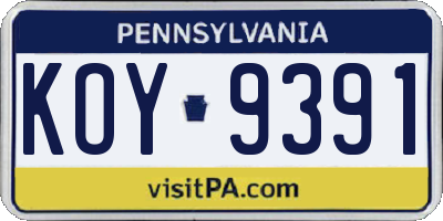 PA license plate KOY9391