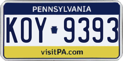 PA license plate KOY9393