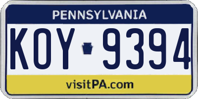 PA license plate KOY9394