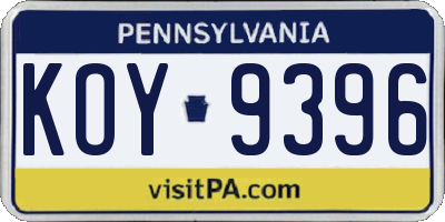 PA license plate KOY9396