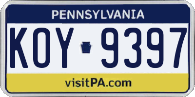 PA license plate KOY9397