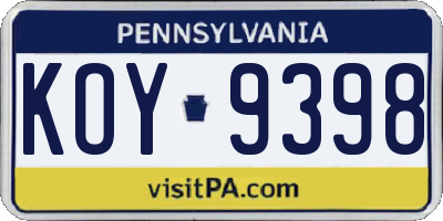 PA license plate KOY9398