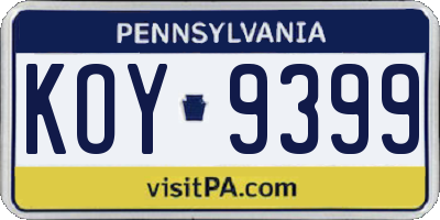PA license plate KOY9399