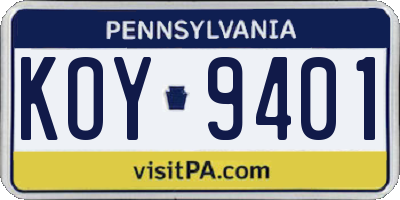 PA license plate KOY9401