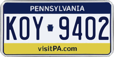 PA license plate KOY9402