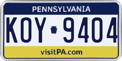 PA license plate KOY9404