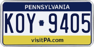 PA license plate KOY9405