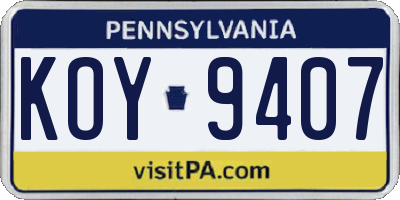 PA license plate KOY9407