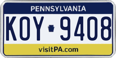 PA license plate KOY9408