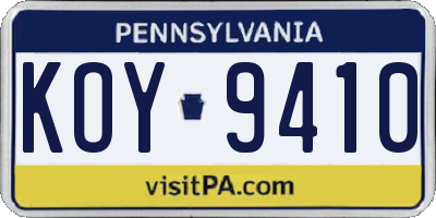 PA license plate KOY9410