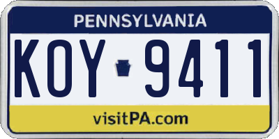 PA license plate KOY9411