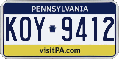 PA license plate KOY9412