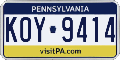 PA license plate KOY9414