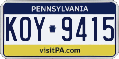 PA license plate KOY9415