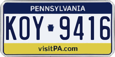 PA license plate KOY9416