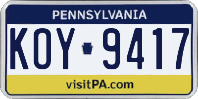 PA license plate KOY9417
