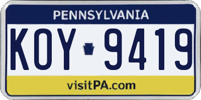 PA license plate KOY9419