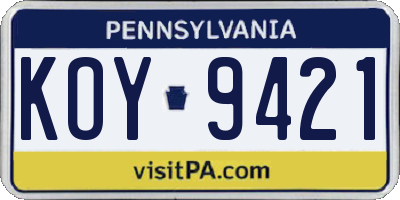 PA license plate KOY9421