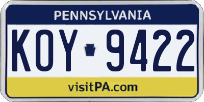 PA license plate KOY9422