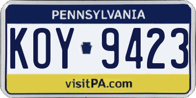 PA license plate KOY9423