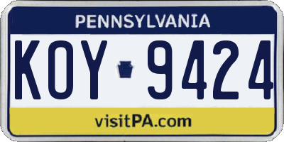 PA license plate KOY9424