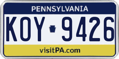 PA license plate KOY9426